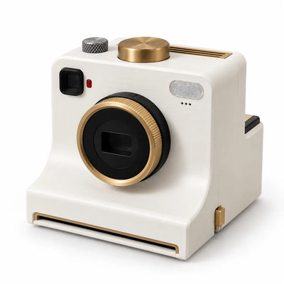 Brewcam latte art camera in cream and gold