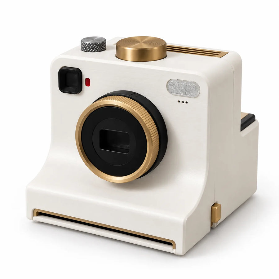 Brewcam latte art camera in cream and gold