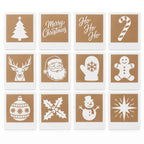The 12 reusable Christmas stencil cards included