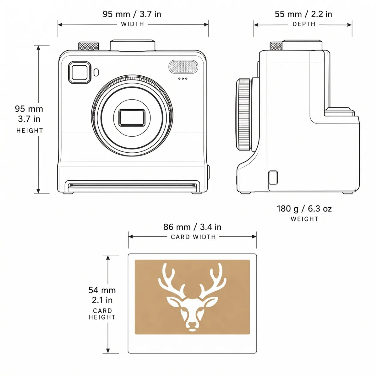 Brewcam dimensions: 95 x 95 x 55 mm, 180 g; stencil card 86 x 54 mm